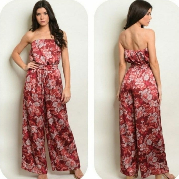 Pants - Strapless Jacquard Jumpsuit